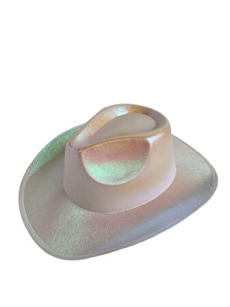 Hologramlı Beyaz Kovboy Şapkası Parti Şapkası