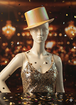 Hologramlı Sarı Sihirbaz Modeli Silindir Şapka Parti Şapkası