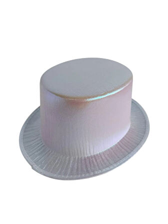 Hologramlı Beyaz Sihirbaz Modeli Silindir Şapka Parti Şapkası
