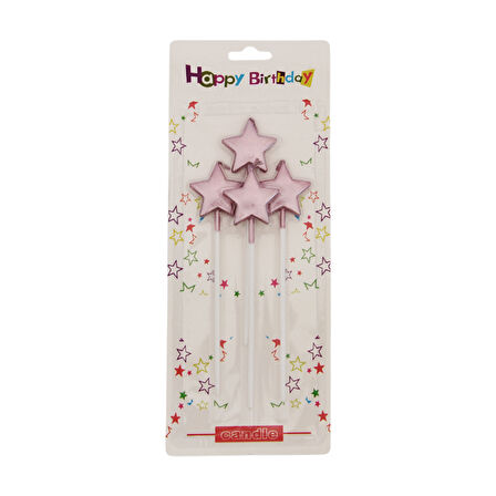 Mum Yıldız şekilli Rose Pembe-bronz renkli 4 lü çubuk dahil 14,5cm doğum günü mumları