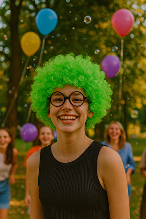 Peruk Kıvırcık Model Yeşil Astarlı Bonus Kafa Kaydırma Yapmaz