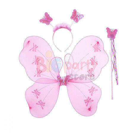 Kelebek kanat seti fuşya pembe kanat-taç-asa