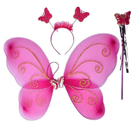 Kelebek kanat seti fuşya pembe kanat-taç-asa