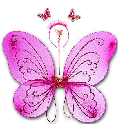 Kelebek kanat seti fuşya pembe kanat-taç-asa