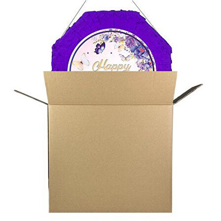 Kelebek Desenli Pinyata Mor renkli Happy Birthday yazılı  Sopalı 42 cm Doğum Günü Eğlencesi ve Parti Oyunu