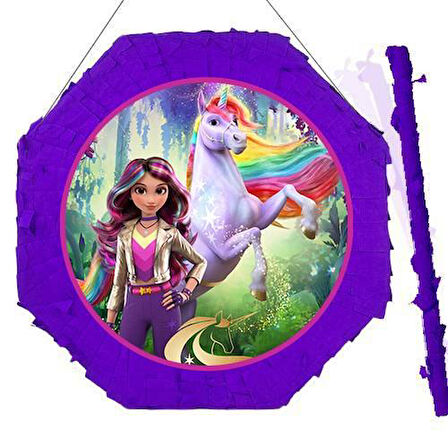 Pinyata Unicorn Akademi Pinyata 42 cm + Sopası Doğum Günü Eğlencesi ve Parti Oyunu