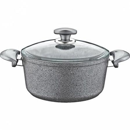 OMS Granit 26x12,5 CM Gri Derin Tencere Cam Kapaklı 3110