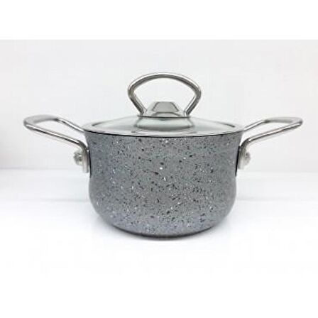 OMS Granit 14x8 cm Mini Tencere Cam Kapaklı 3111GRİ