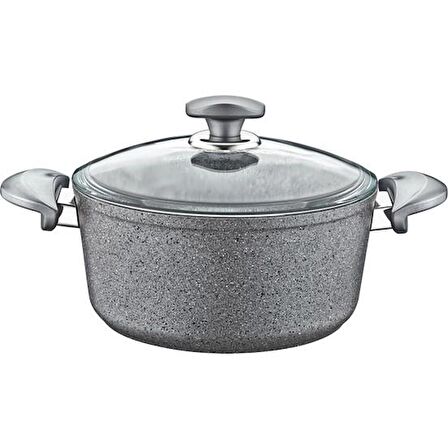 OMS Granit Gri Derin 28X13 CM Tencere Cam Kapaklı 3110