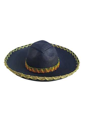 Meksika Mariachi Latin Şapkası Lüks 41cm Siyah Zemin üstüne Altın sim kenarlıklı parti kostümü