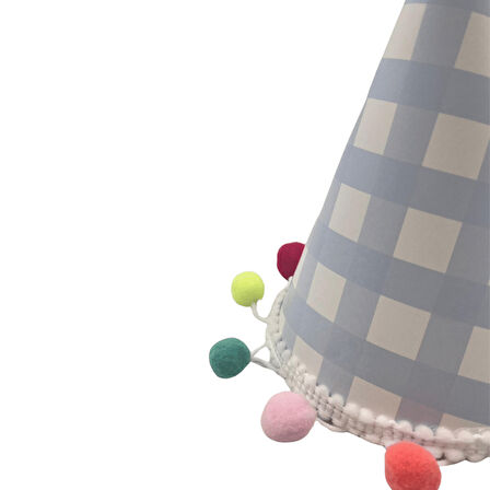 Parti Şapkası Ponponlu Ekoseli Mavi model  17cm Küçük Doğum Günü Şapkası