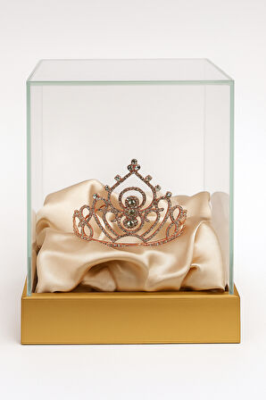 Taç Metal Taşlı Prenses İşlemeli Lüks Rose Gold üs