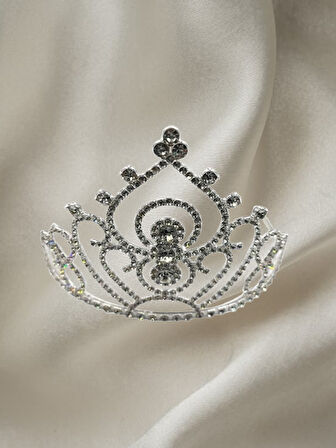 Taç Metal Taşlı Prenses İşlemeli Lüks Gümüş üstten