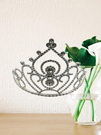 Taç Metal Taşlı Prenses İşlemeli Lüks Gümüş üstten