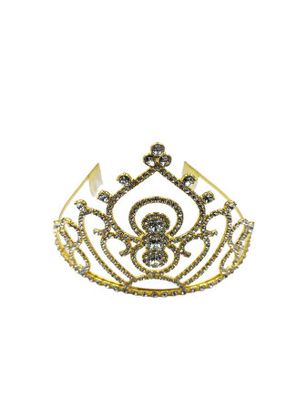 Taç Metal Taşlı Prenses İşlemeli Lüks Gold üstten