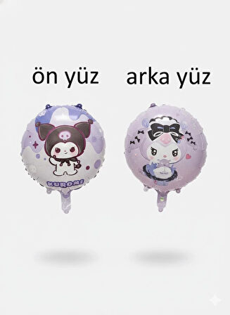 45 cm – Kuromi Temalı Mor Çift Yüzlü Perti Folyo Balon