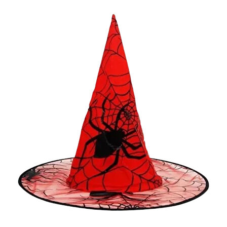 Hallowen cadı şapkası Kırmızı Dev Örümcek Desenli