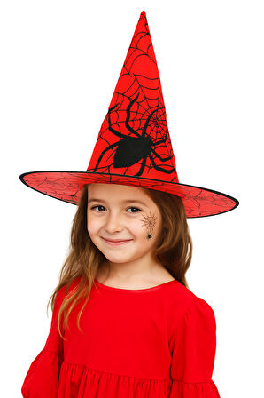 Hallowen cadı şapkası Kırmızı Dev Örümcek Desenli