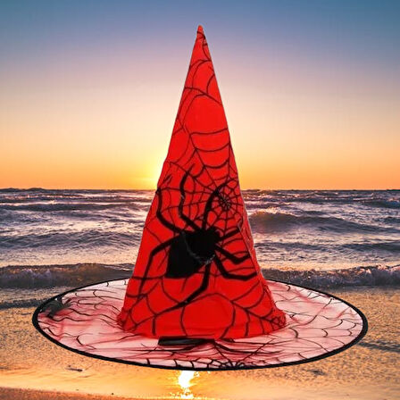 Hallowen cadı şapkası Kırmızı Dev Örümcek Desenli