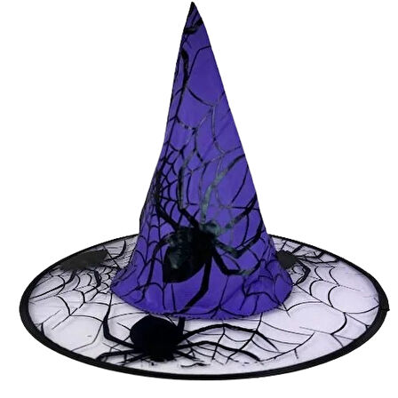Hallowen cadı şapkası Mor DevÖrümcek Desenli