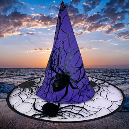 Hallowen cadı şapkası Mor DevÖrümcek Desenli