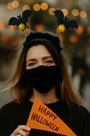 Halloween Cadılar Bay.2li Siyah Yarasa Taç Tüylü