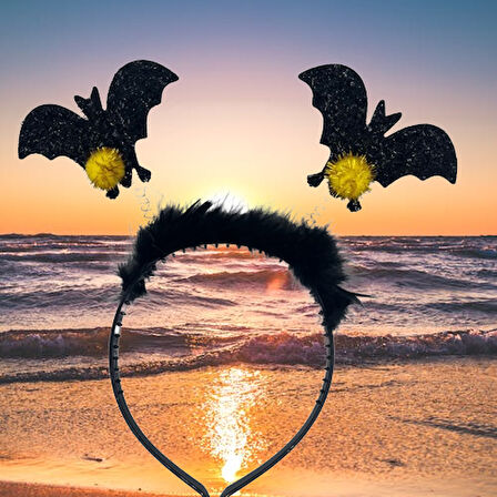 Halloween Cadılar Bay.2li Siyah Yarasa Taç Tüylü