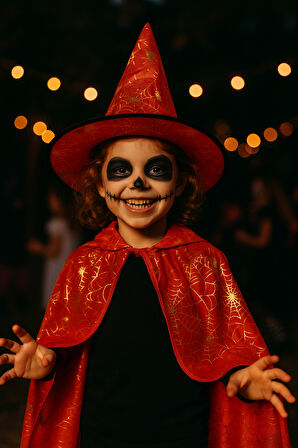 Hallowen pelerin şapka Kırmızı Örümcek Ağlı