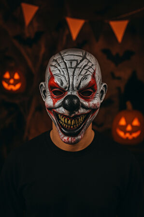 Halloween Cadılar Bayramı Maske testere diş burun siyah göz kırmız Palyaço Korku Maskesi