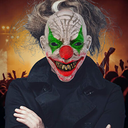 Halloween Cadılar Bayramı Maske Testere Diş Burun Kırmızı Göz Yeşil Palyaço Korku Maskesi