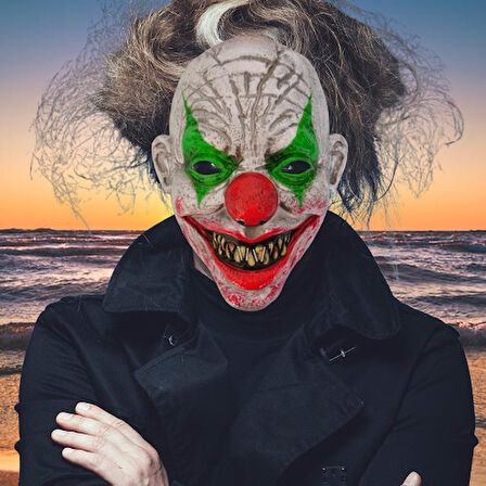 Halloween Cadılar Bayramı Maske Testere Diş Burun Kırmızı Göz Yeşil Palyaço Korku Maskesi