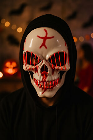Halloween Maske Kuru kafa Işıklı Kırmızı Teller