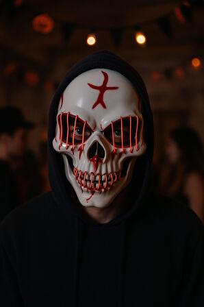 Halloween Maske Kuru kafa Işıklı Kırmızı Teller