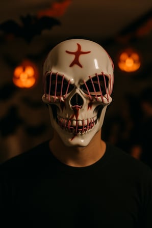 Halloween Maske Kuru kafa Işıklı Fuşya Teller   