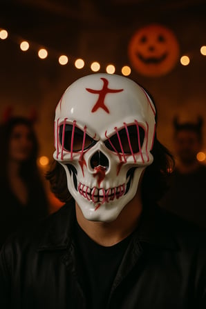 Halloween Maske Kuru kafa Işıklı Fuşya Teller   