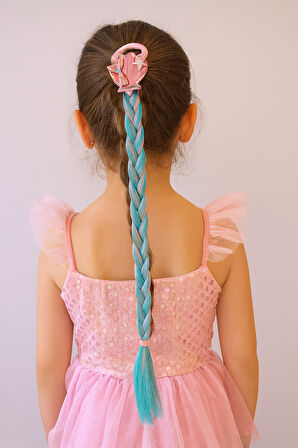 Pembe Lastik Tokalı Tek Örgü Peruk Saç Toka Deniz kızı Tokası 38cm