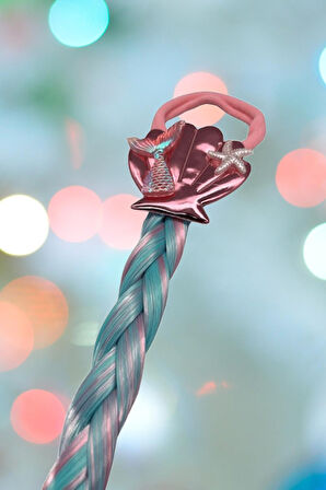 Pembe Lastik Tokalı Tek Örgü Peruk Saç Toka Deniz kızı Tokası 38cm