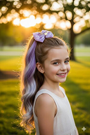 Peruk Saç Tokalı Uzun Deniz Kızı Modeli Pullu Mor-Lila Çıtçıtlı Toka 38cm