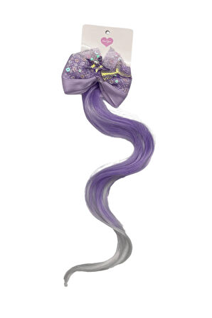 Peruk Saç Tokalı Uzun Deniz Kızı Modeli Pullu Mor-Lila Çıtçıtlı Toka 38cm