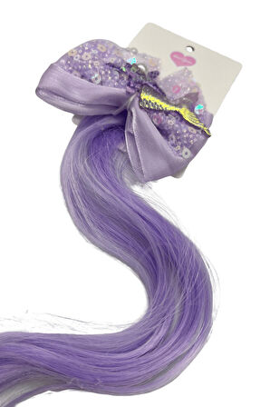 Peruk Saç Tokalı Uzun Deniz Kızı Modeli Pullu Mor-Lila Çıtçıtlı Toka 38cm