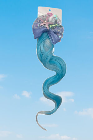 Peruk Saç Tokalı Uzun Deniz Kızı Modeli Pullu Turkuaz Mavi Çıtçıtlı Toka 38cm