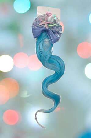 Peruk Saç Tokalı Uzun Deniz Kızı Modeli Pullu Turkuaz Mavi Çıtçıtlı Toka 38cm