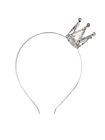 Metal Taç Taşlı Mini Taçlı Gümüş Renkli Lüks Zarif Parti Tacı             
