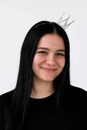 Metal Taç Taşlı Mini Taçlı Gümüş Renkli Lüks Zarif Parti Tacı             