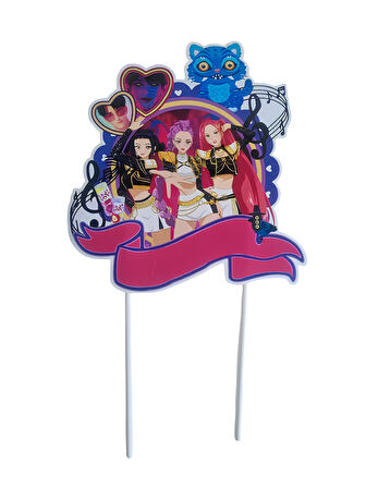 Lisanslı K-pop Hunterix Demon Hunters İblis Avcıları Çubuklu Büyük Pasta Süsü - Tekli Figür Temalı Doğum Günü Dekorasyonu