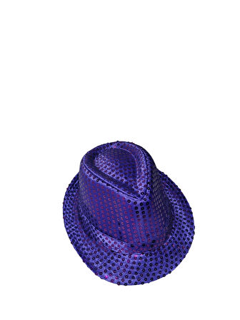 58 cm baş çevresi – Yılbaşı Pullu Lüks Mor Fötr Parti Şapkası