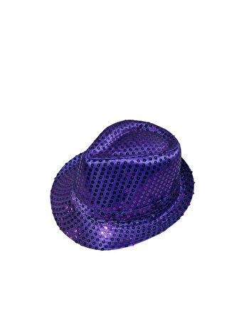 58 cm baş çevresi – Yılbaşı Pullu Lüks Mor Fötr Parti Şapkası