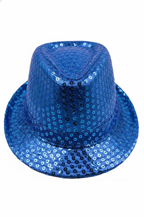 Pullu Lüks Lacivert Saks Mavi Fotr Yılbaşı Şapkası – Parti ve Konsept Aksesuarı