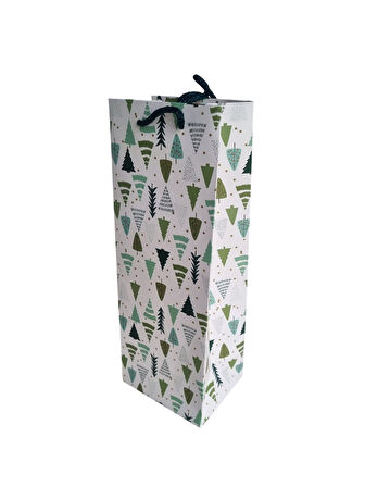 13×36×10 cm Çam Ağacı Modeli Bottle Şişe Taşıma Lüks Yılbaşı Hediyelik Karton Çanta