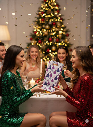 13×36×10 cm Mor Üçgen Modeli Bottle Şişe Taşıma Lüks Yılbaşı Hediyelik Karton Çanta